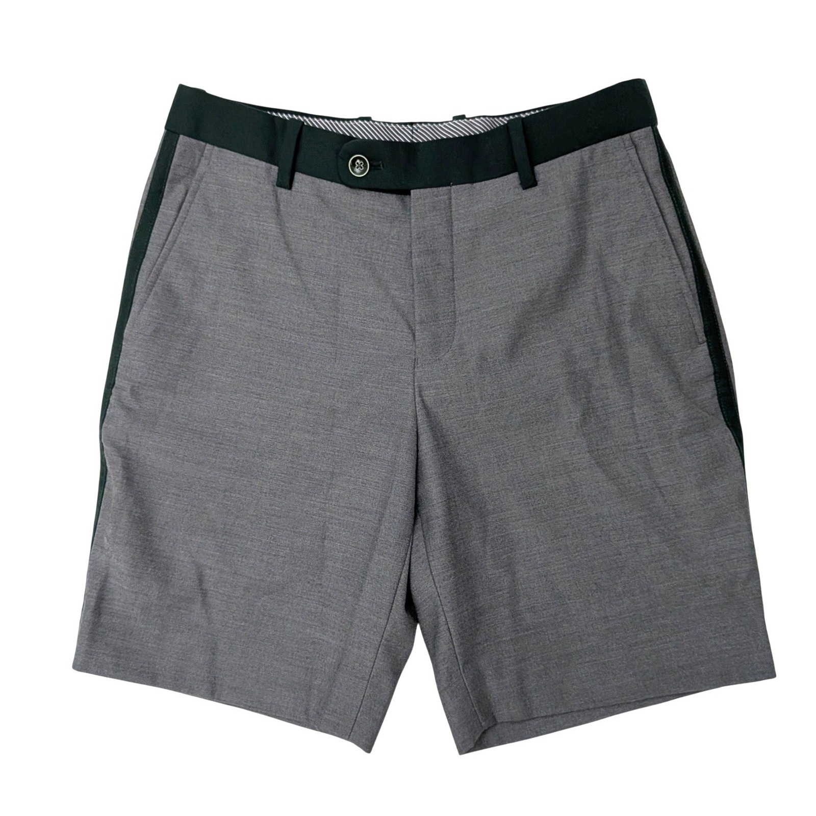 Isoko Bespoke Mens Dress Shorts Grey Green Contrast Trim Tailored Preppy Sz 30